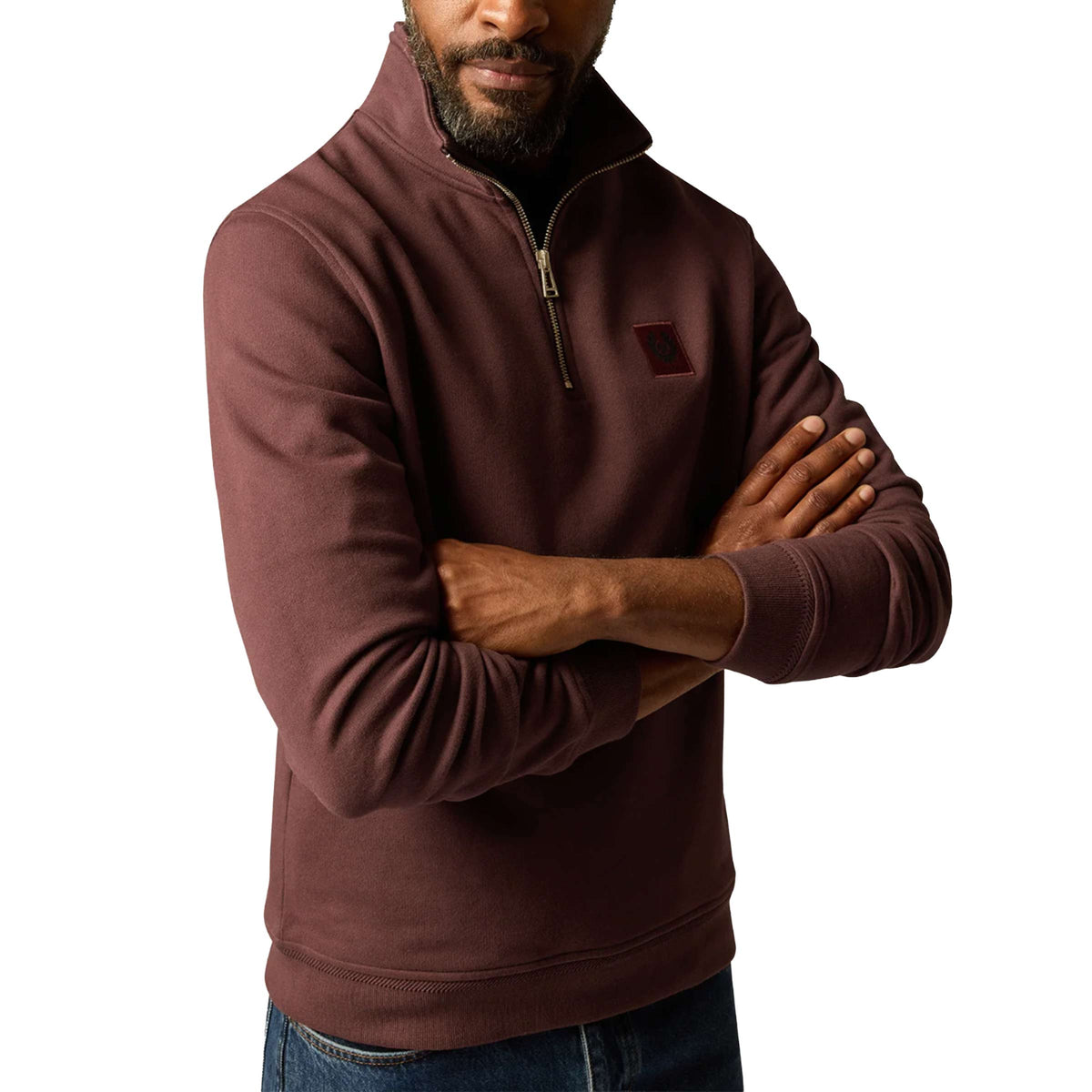 Belstaff - Oxblood Red Organic Cotton Quarter Zip Sweater SWEATS Belstaff