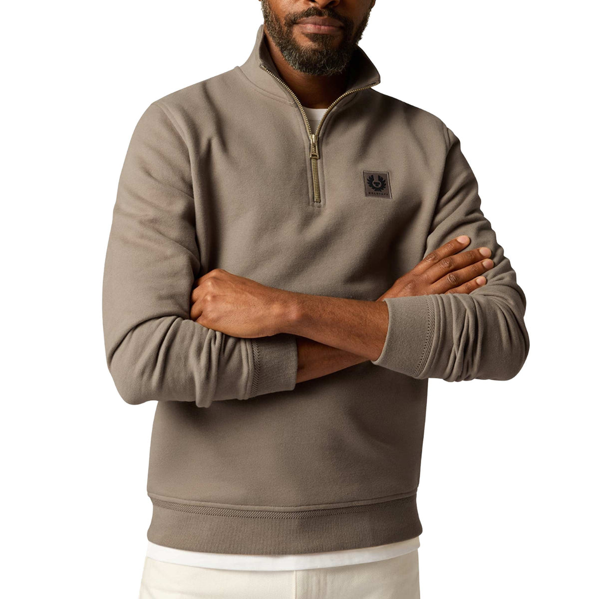 Belstaff - Dusty Taupe Organic Cotton Quarter Zip Sweater SWEATS Belstaff
