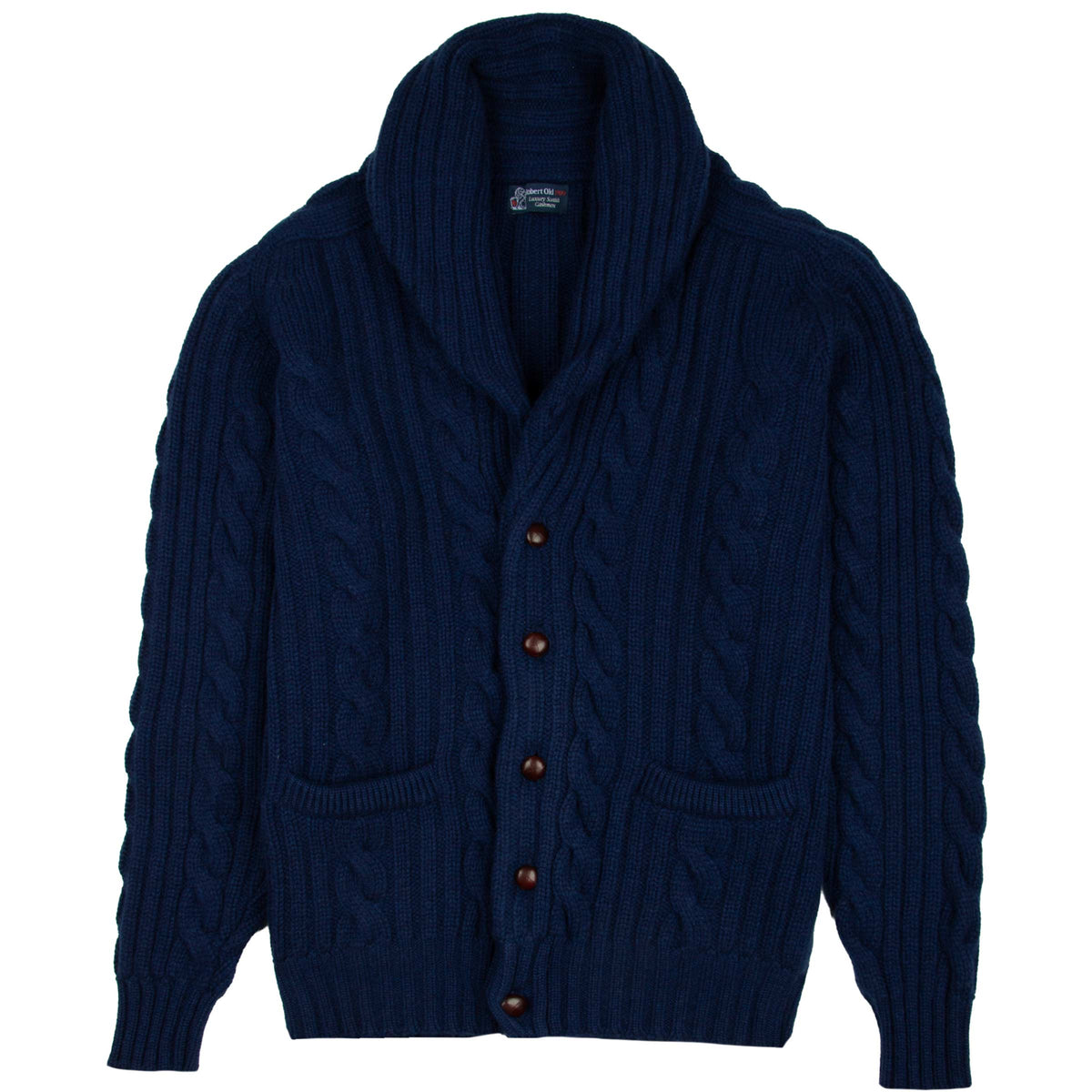 Inchiostro Blue Balmour 8Ply Shawl Collar Cable Cashmere Cardigan CASHMERE Robert Old
