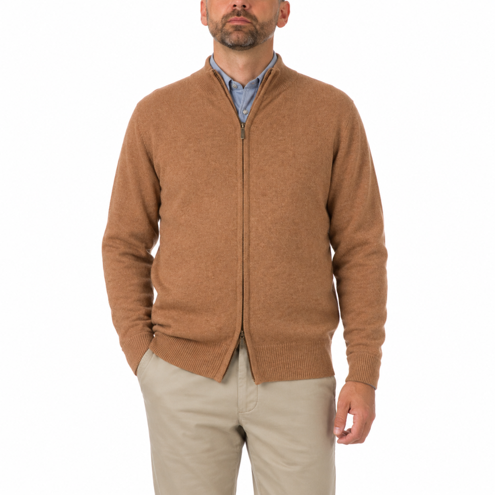 Robert Old - The Barra 4ply Full Zip Cashmere Cardigan - Savannah/Hessian CASHMERE Robert Old