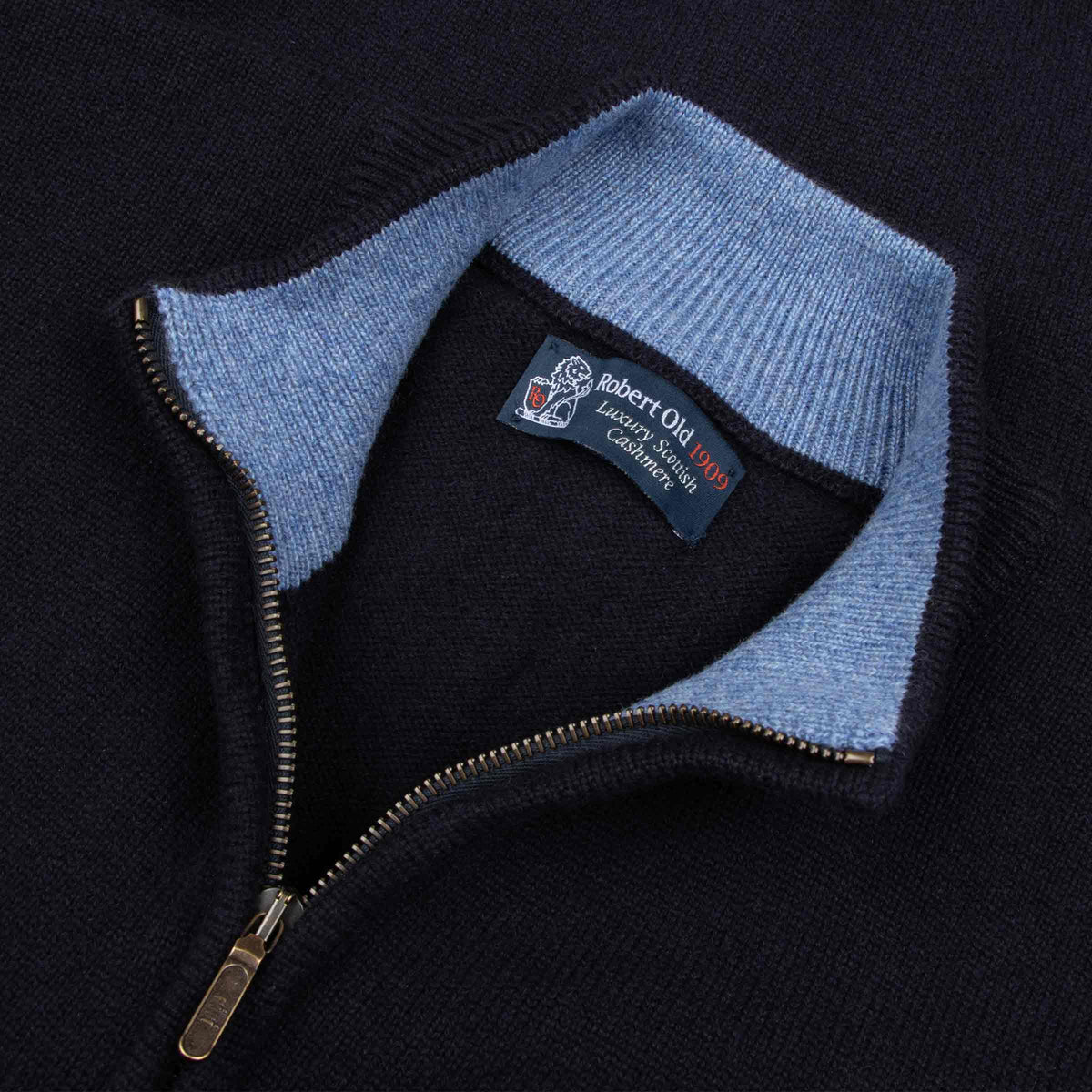 The Barra 4ply Full Zip Cashmere Cardigan - Dark Navy/Lapis Suez CASHMERE Robert Old