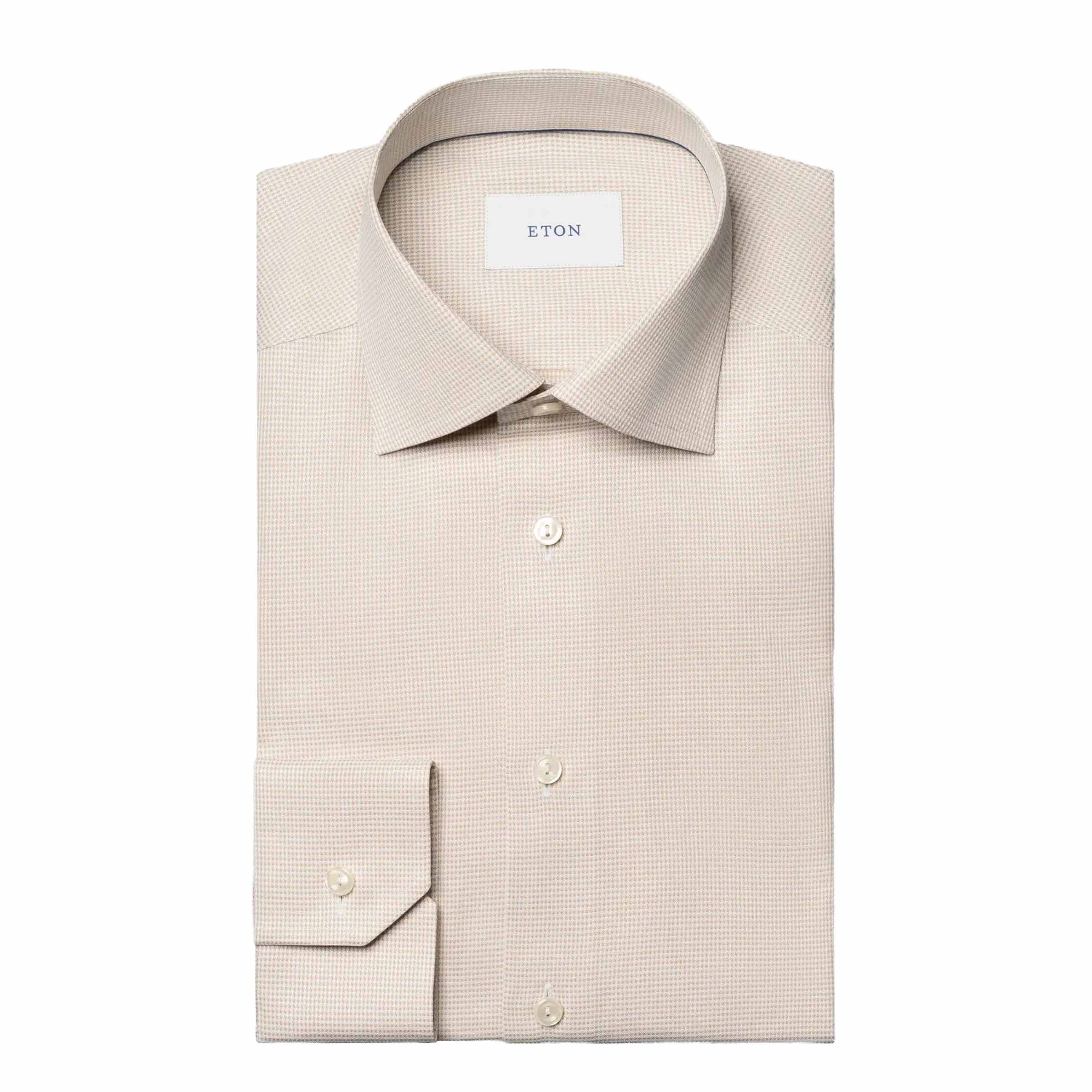 Eton - Beige Houndstooth Signature Twill Slim Fit Shirt L/S SHIRTS Eton