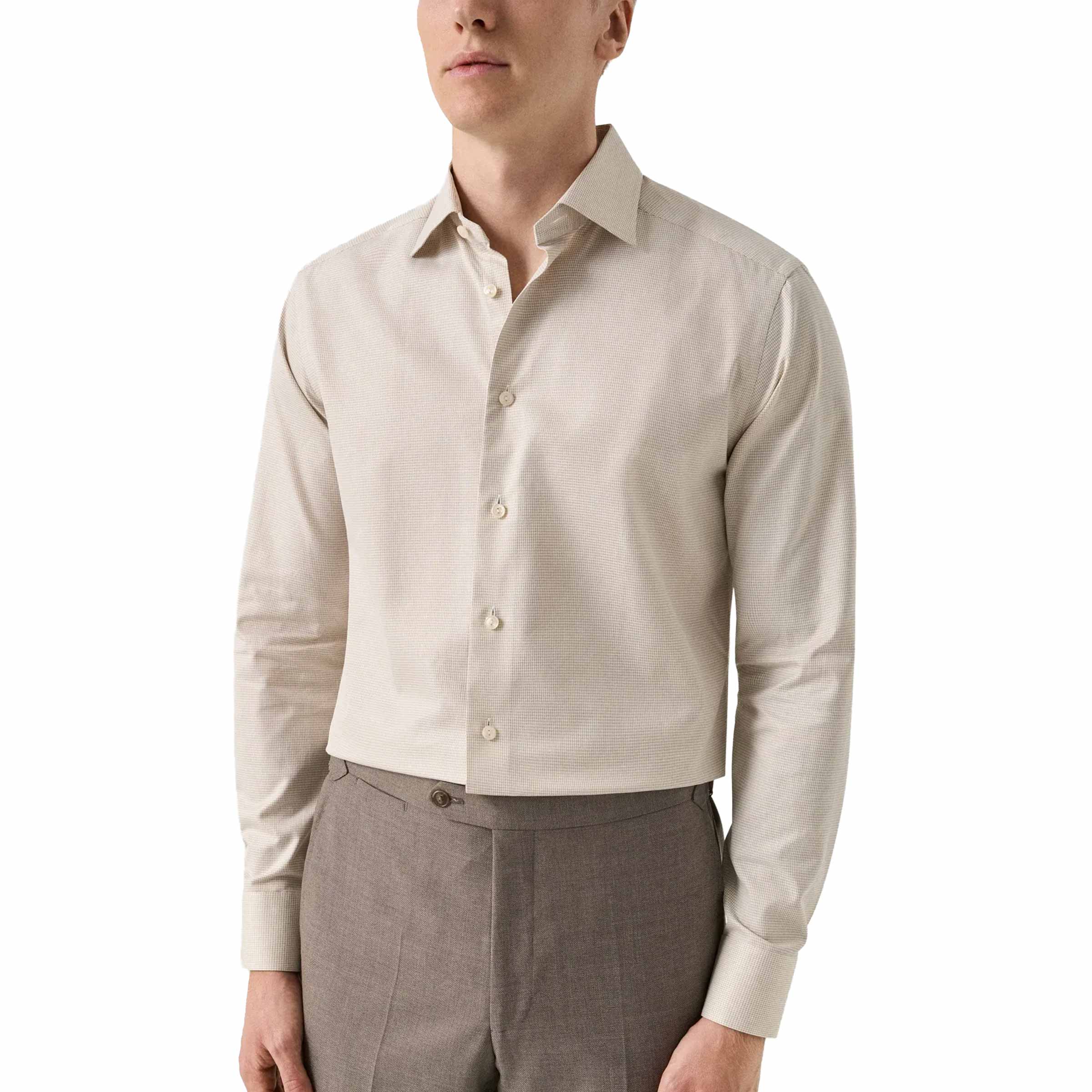 Eton - Beige Houndstooth Signature Twill Slim Fit Shirt L/S SHIRTS Eton