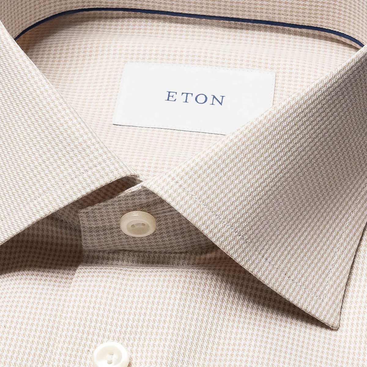 Eton - Beige Houndstooth Signature Twill Slim Fit Shirt L/S SHIRTS Eton