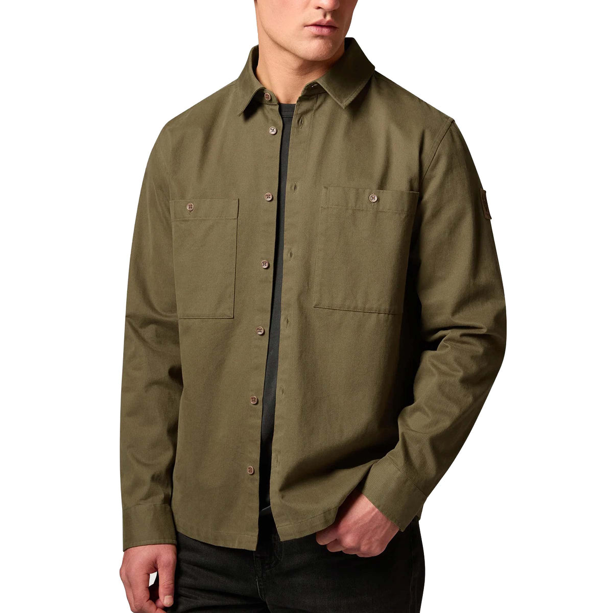 Belstaff - Khaki Green Outpost Cotton Herringbone Shirt L/S SHIRTS Belstaff