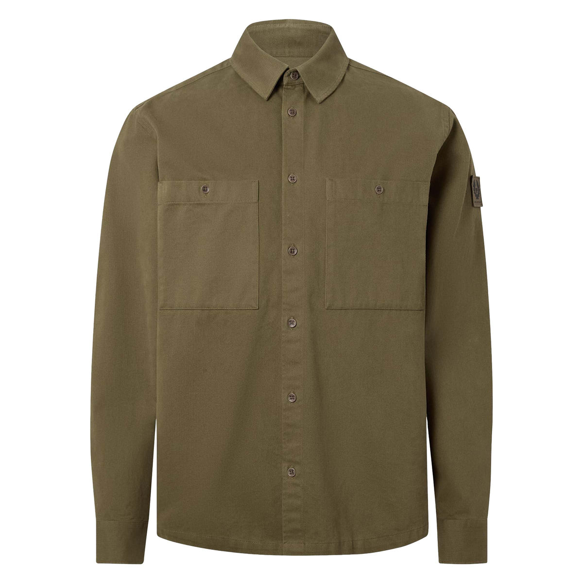 Belstaff - Khaki Green Outpost Cotton Herringbone Shirt L/S SHIRTS Belstaff