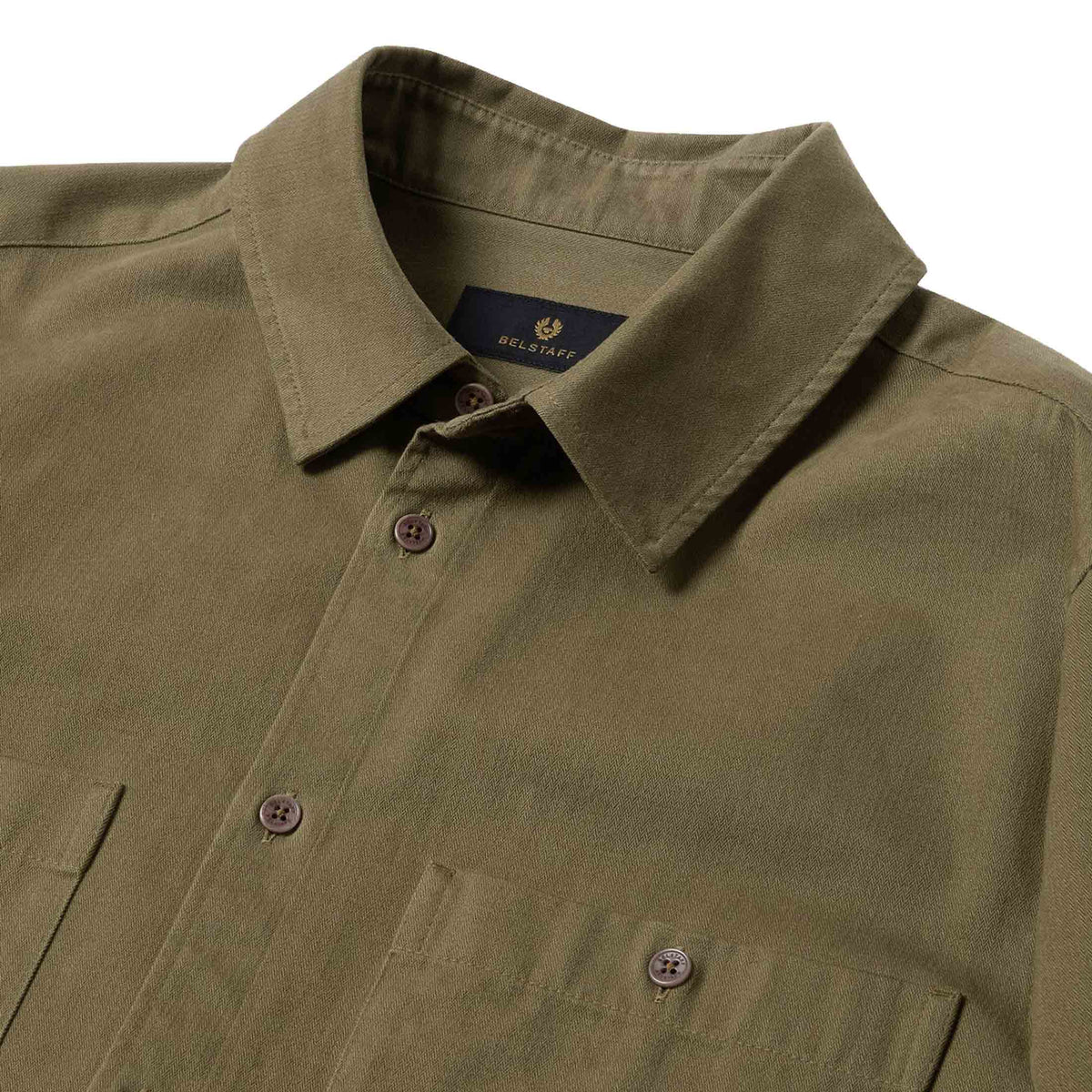 Belstaff - Khaki Green Outpost Cotton Herringbone Shirt L/S SHIRTS Belstaff