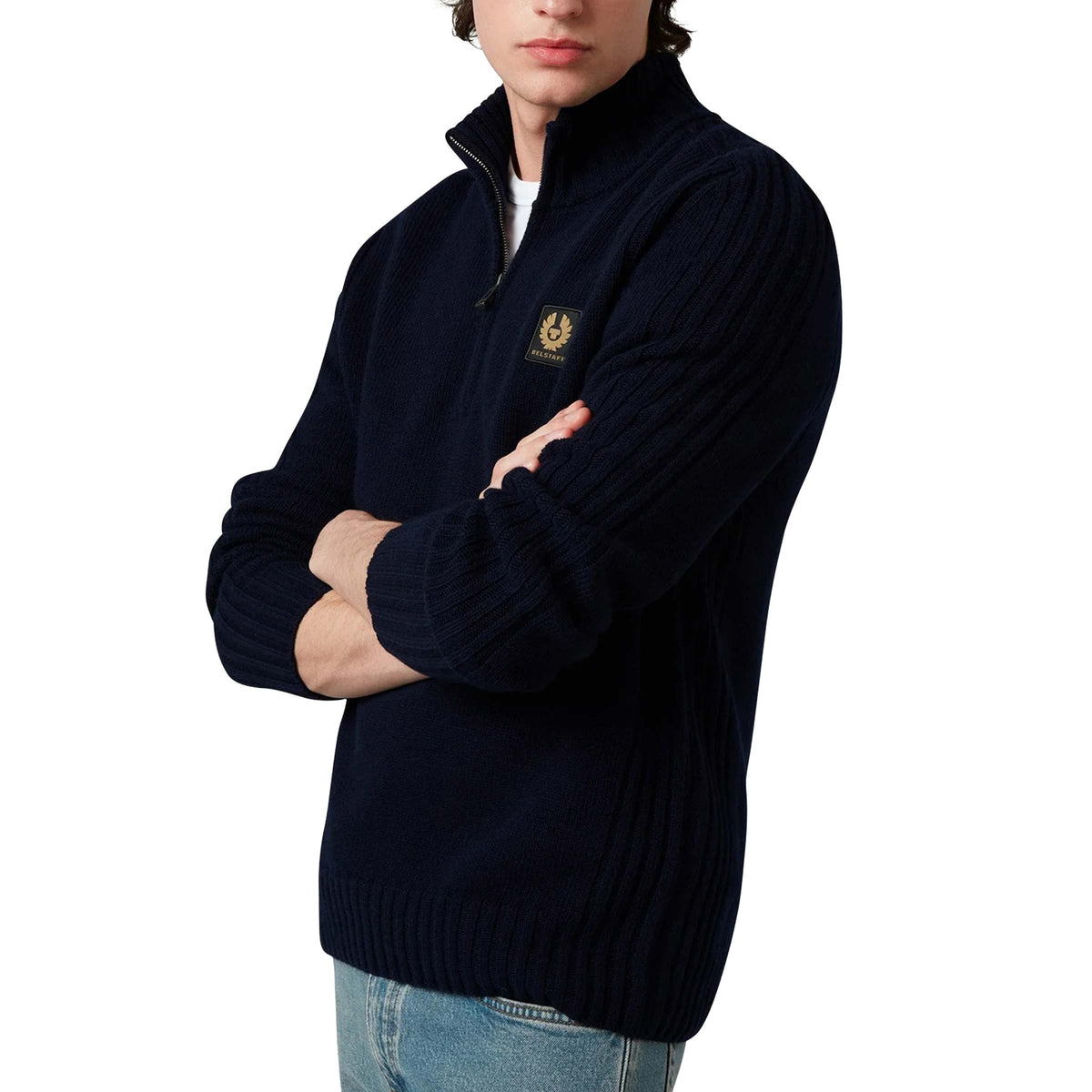 Belstaff - Dark Ink Watch Quarter Zip Lambswool Sweater KNITWEAR Belstaff