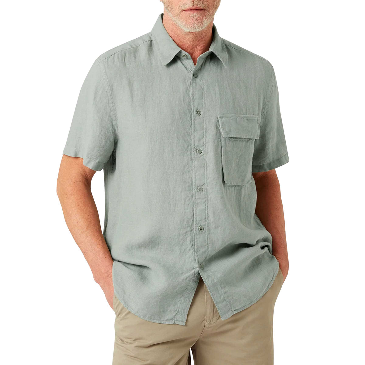 Belstaff - Lichen Green Garment Dyed Linen Scale Shirt S/S SHIRTS Belstaff