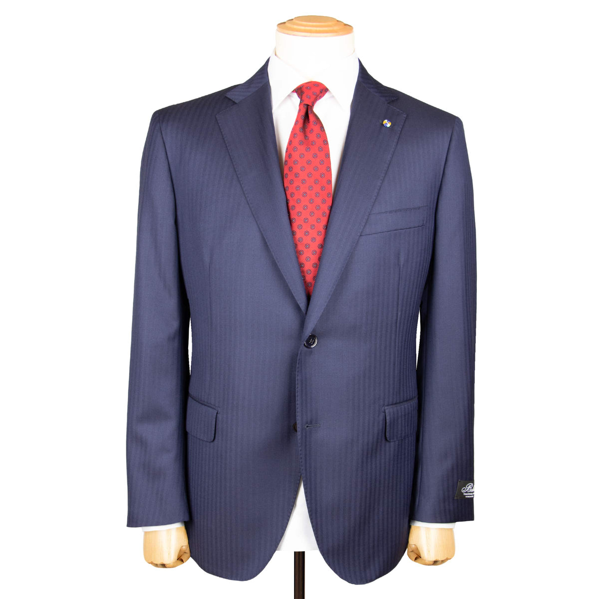 Belvest - Navy Blue Herringbone 'CEO' Handcrafted Pure Wool Suit