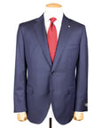 Belvest - Navy Blue Herringbone 'CEO' Handcrafted Pure Wool Suit