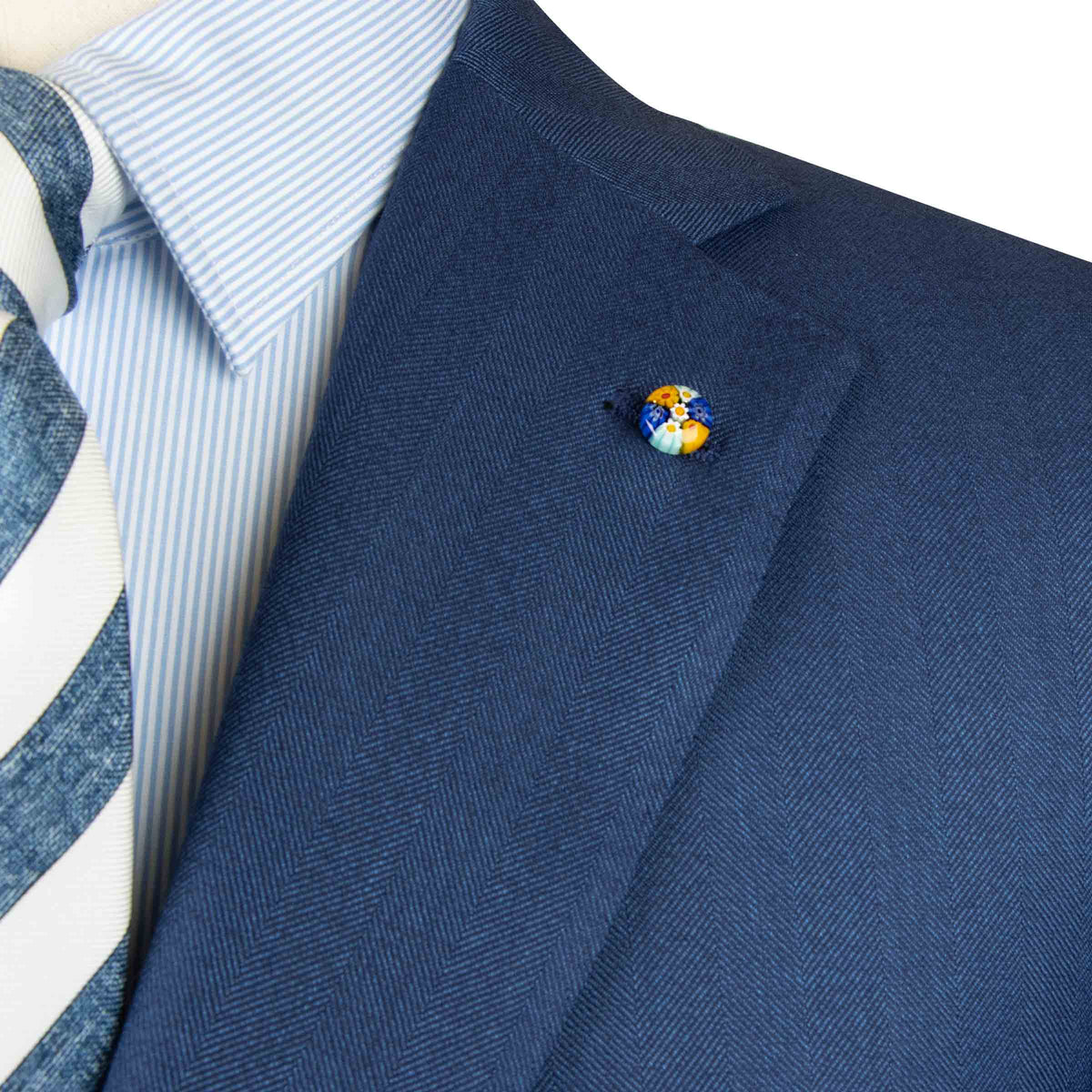 Belvest - Blue Herringbone 'CEO' Handcrafted Pure Wool Suit SUITS Belvest