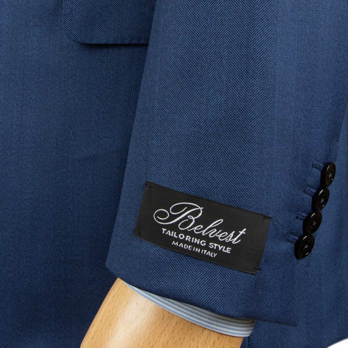 Belvest - Blue Herringbone 'CEO' Handcrafted Pure Wool Suit