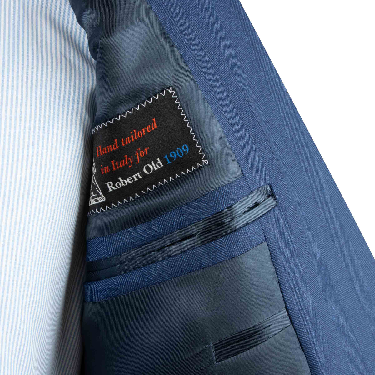 Belvest - Blue Herringbone 'CEO' Handcrafted Pure Wool Suit SUITS Belvest