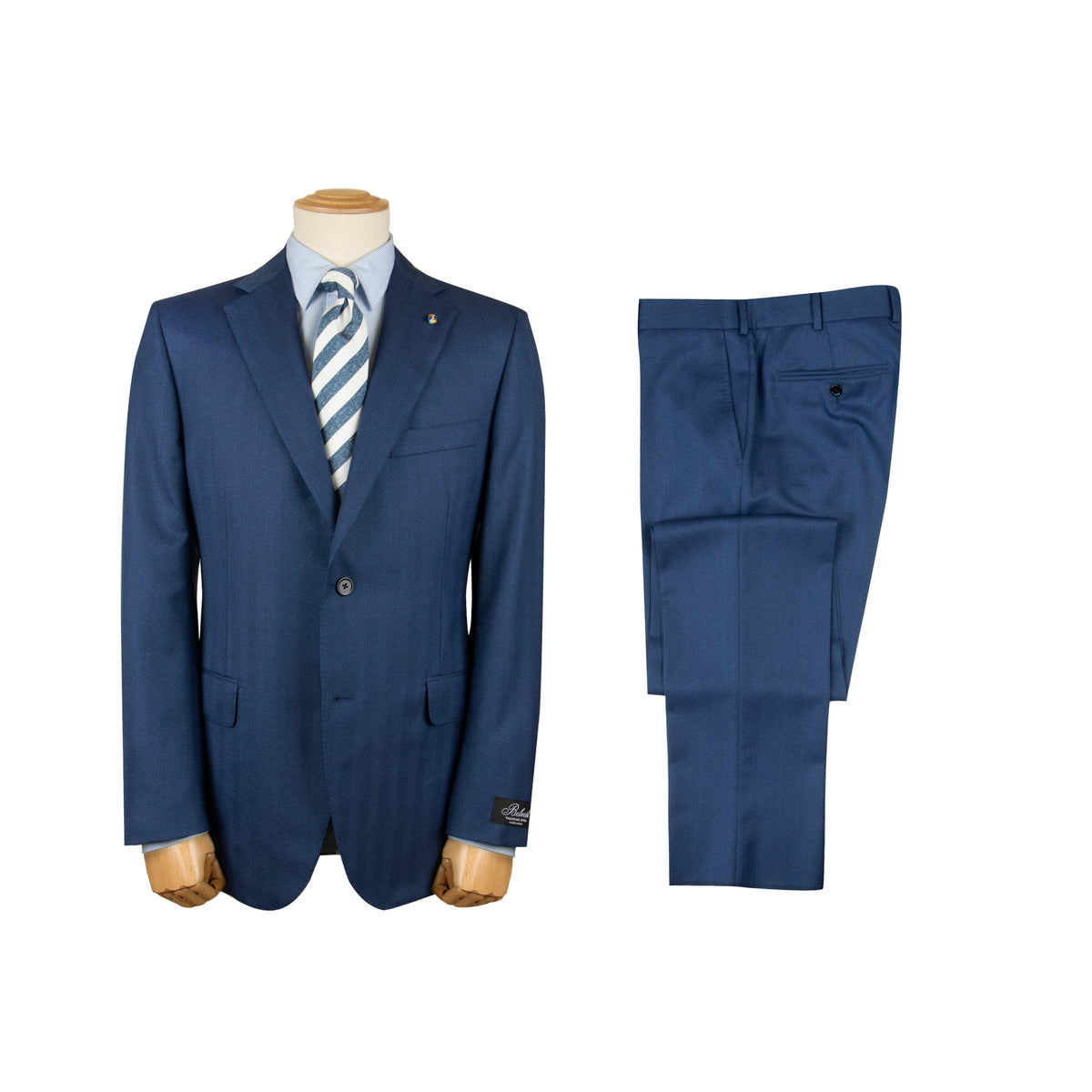 Belvest - Blue Herringbone 'CEO' Handcrafted Pure Wool Suit SUITS Belvest