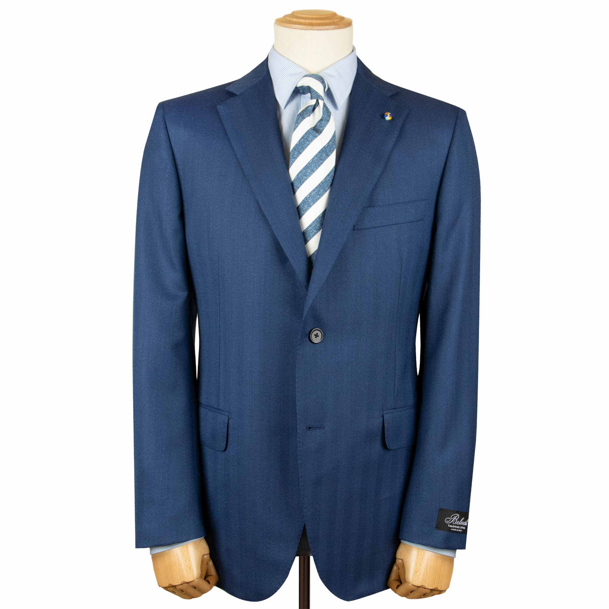 Belvest - Blue Herringbone 'CEO' Handcrafted Pure Wool Suit SUITS Belvest