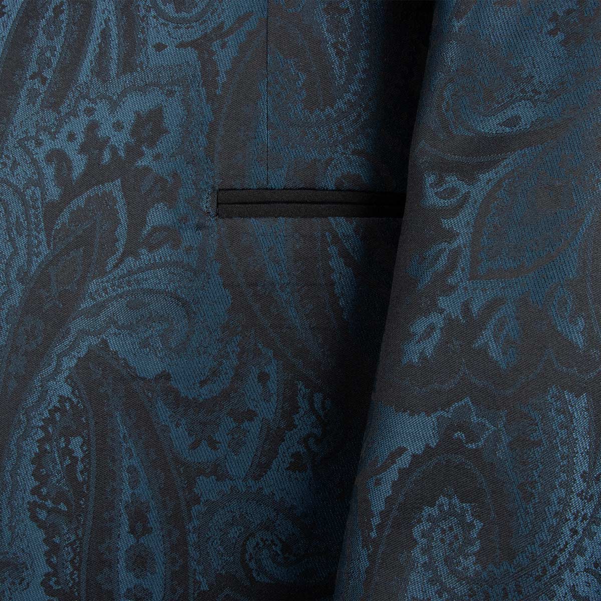 Blue &amp; Black Paisley Wool &amp; Silk Jacquard Tuxedo Jacket JACKETS Robert Old