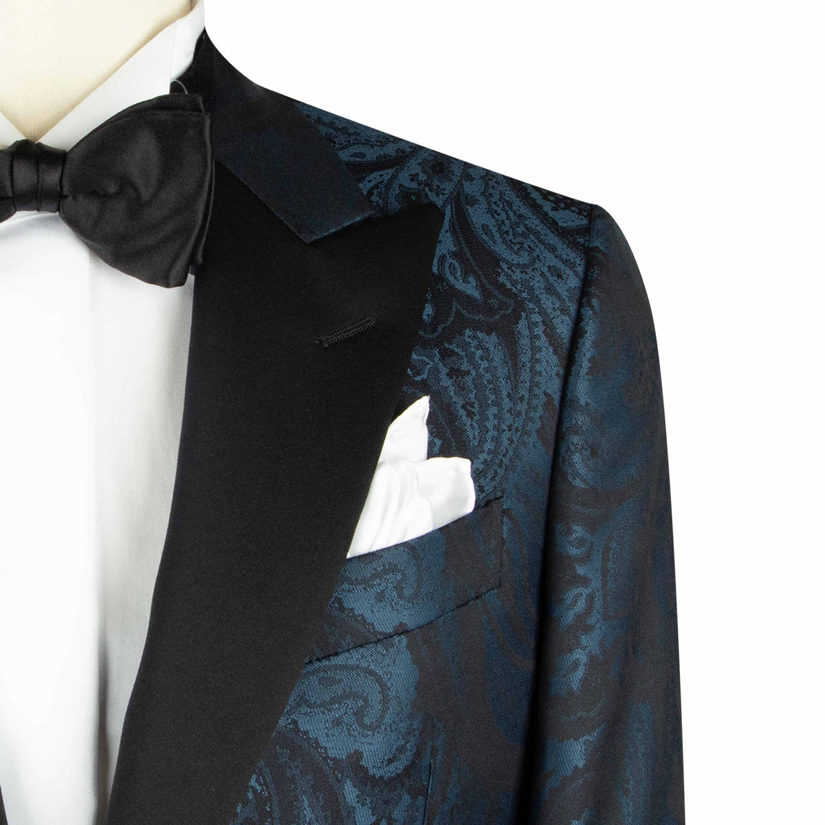 Blue & Black Paisley Wool & Silk Jacquard Tuxedo Jacket JACKETS Robert Old