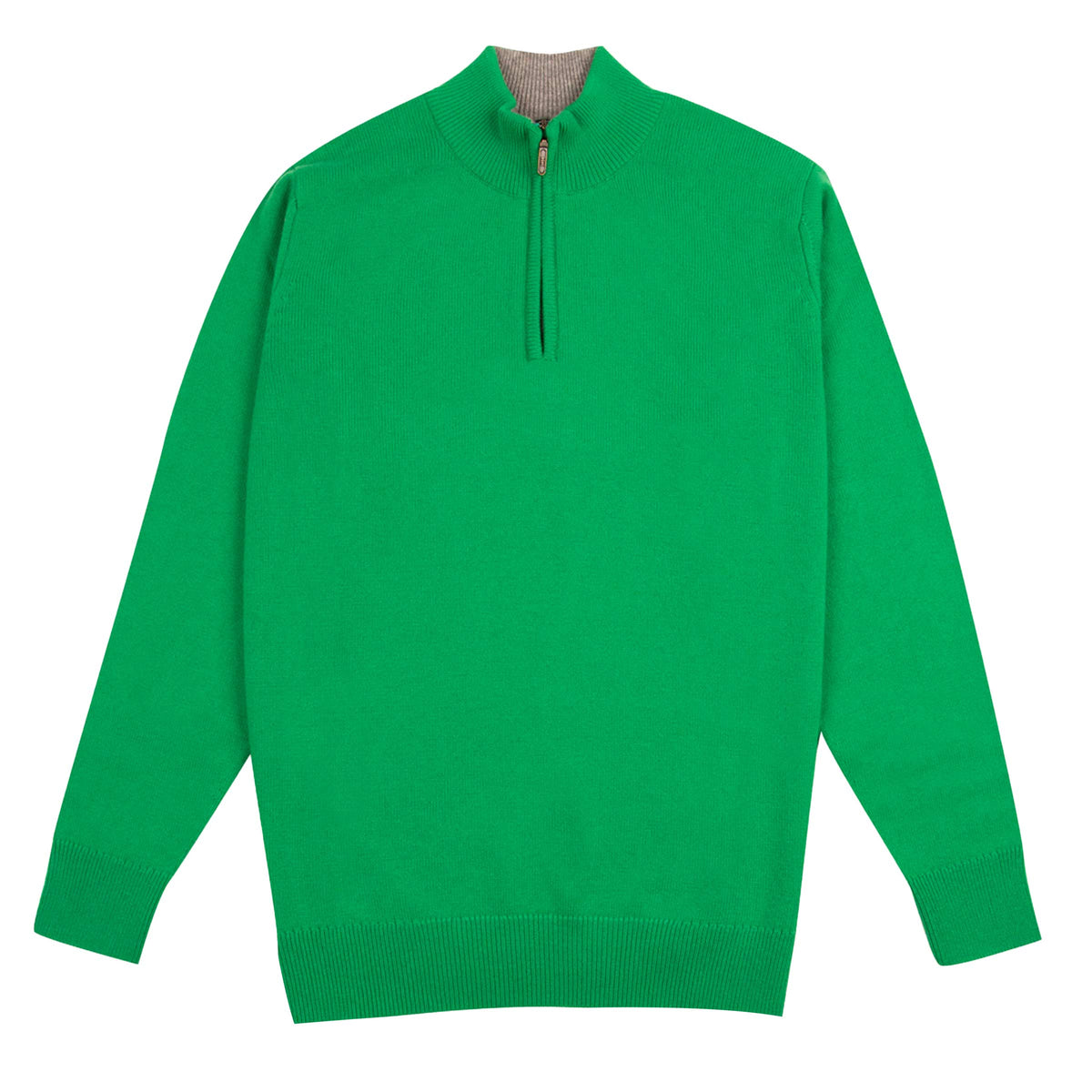 The Bowmore 1/4 Zip Neck Cashmere Sweater - Grasshopper Green CASHMERE Robert Old