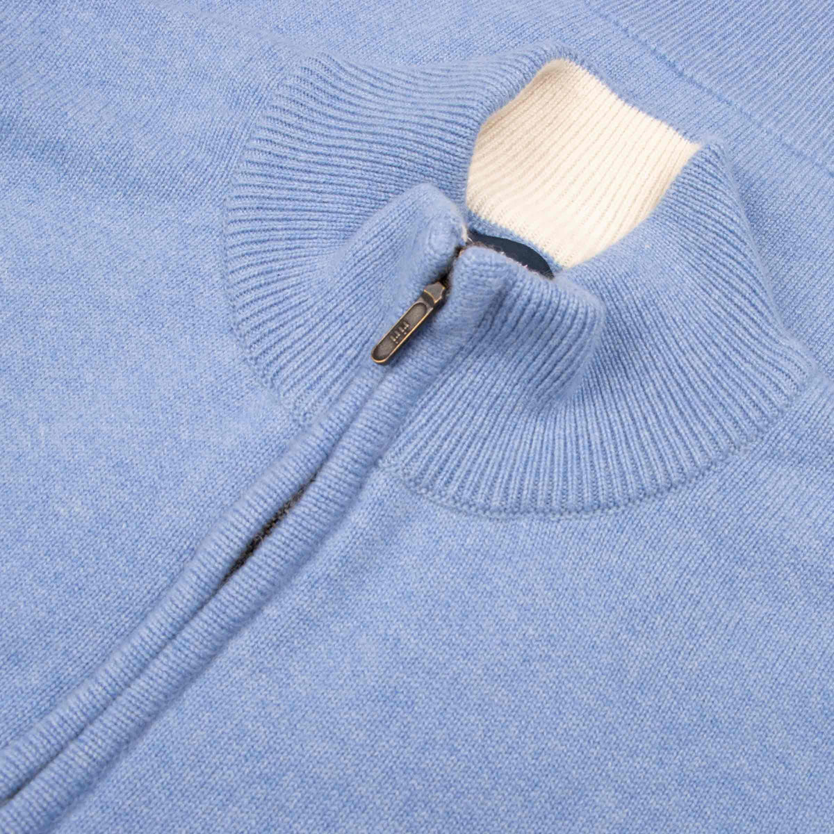 The Bowmore 1/4 Zip Neck Cashmere Sweater - Lapis Suez / White Undyed CASHMERE Robert Old