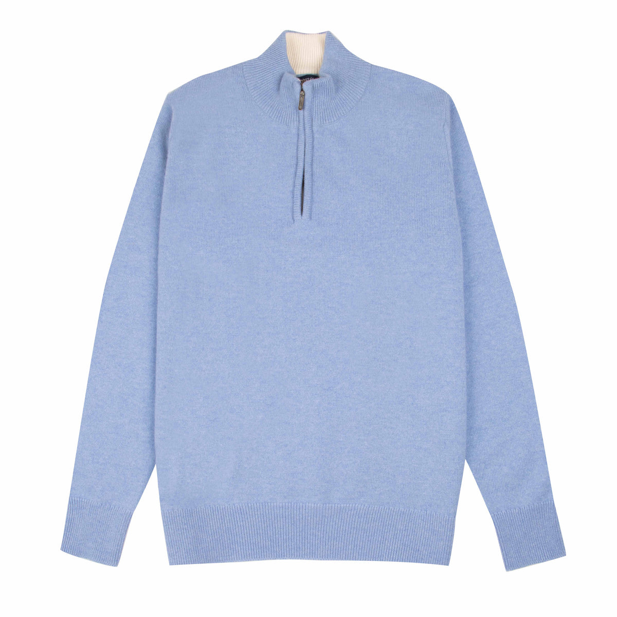 The Bowmore 1/4 Zip Neck Cashmere Sweater - Lapis Suez / White Undyed CASHMERE Robert Old