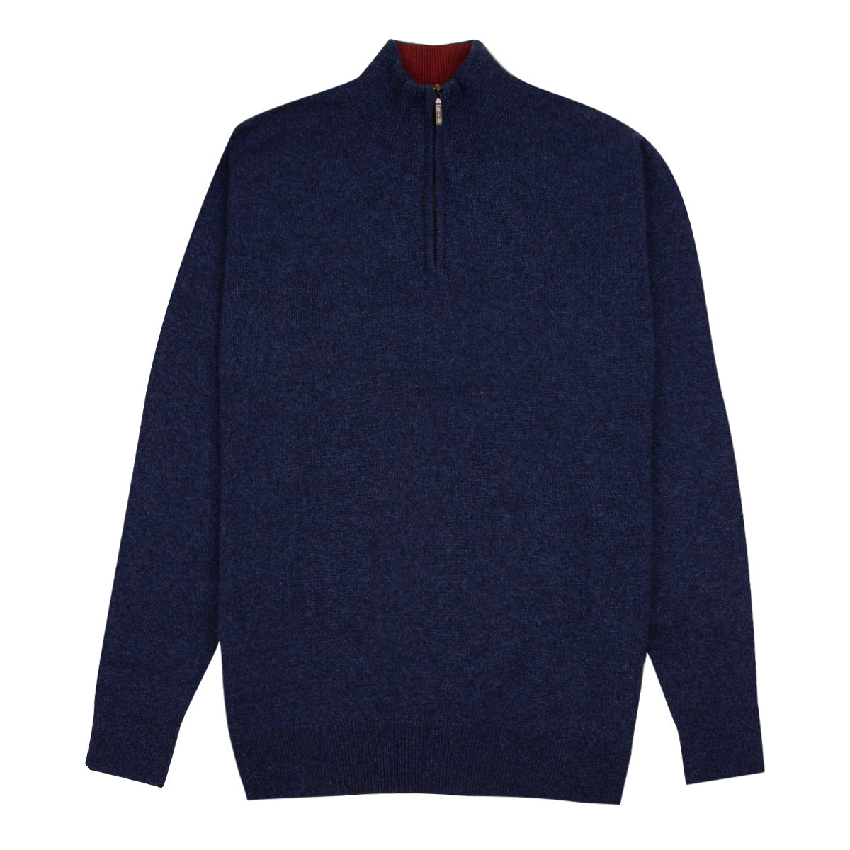 Robert Old - The Bowmore 1/4 Zip Neck Cashmere Sweater - Navy Marl / Russet CASHMERE Robert Old