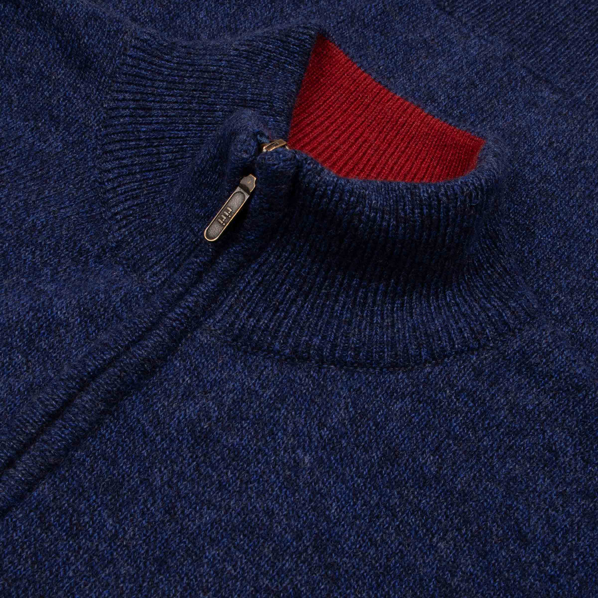 The Bowmore 1/4 Zip Neck Cashmere Sweater - Navy Marl / Russet CASHMERE Robert Old