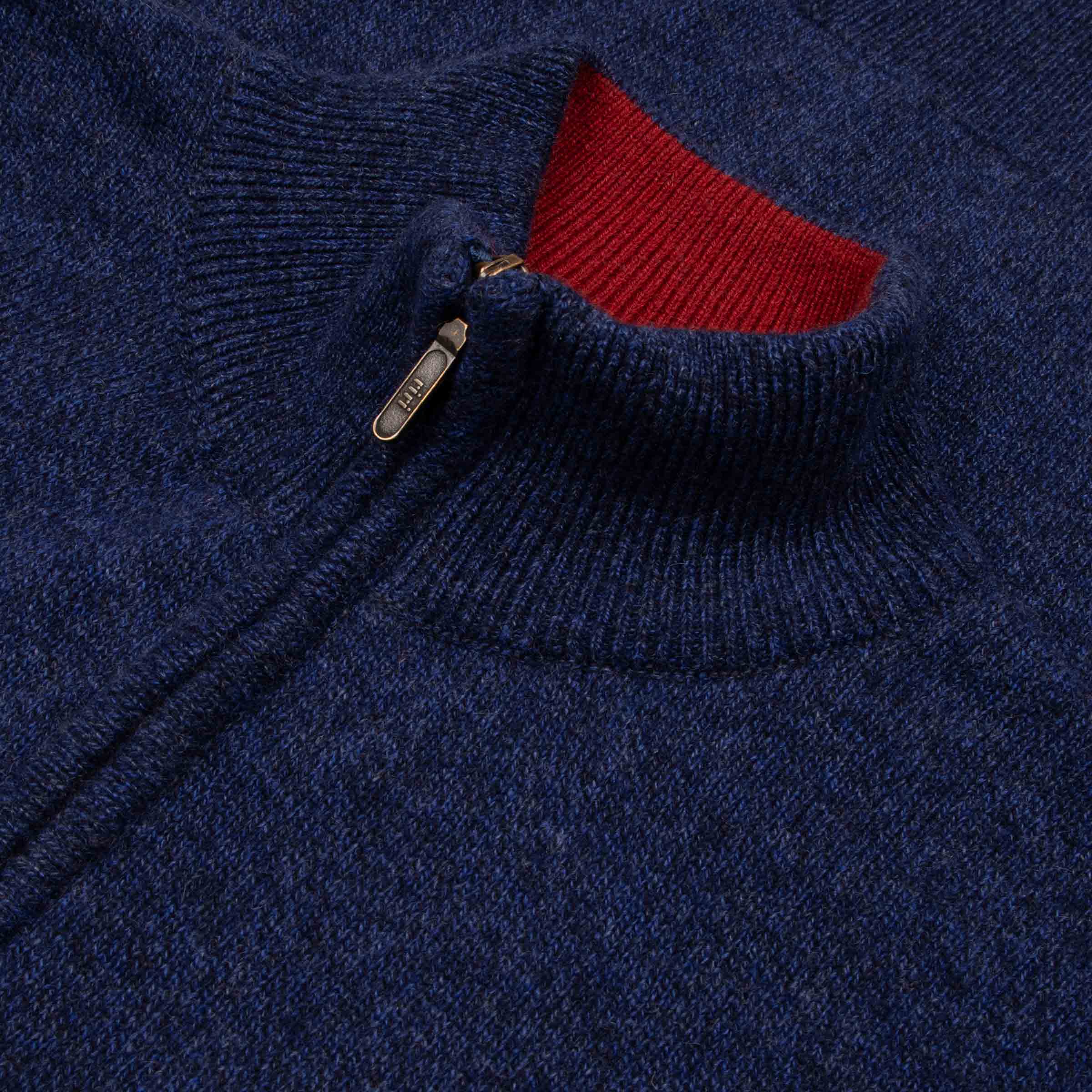 Robert Old - The Bowmore 1/4 Zip Neck Cashmere Sweater - Navy Marl / Russet CASHMERE Robert Old