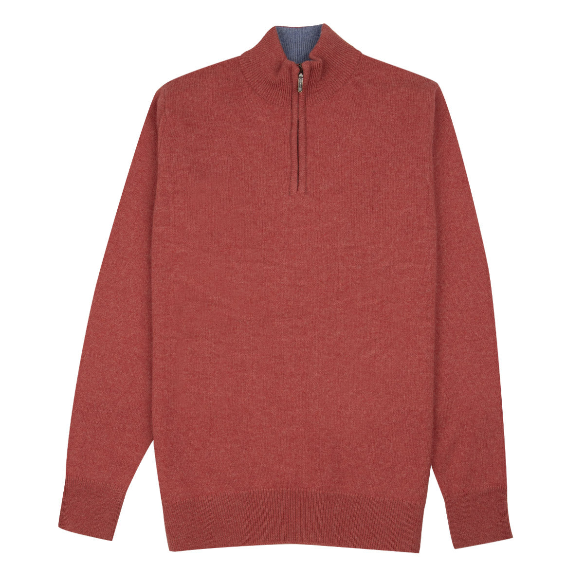 Robert Old - The Bowmore 1/4 Zip Neck Cashmere Sweater - Poppy / Lapis CASHMERE Robert Old
