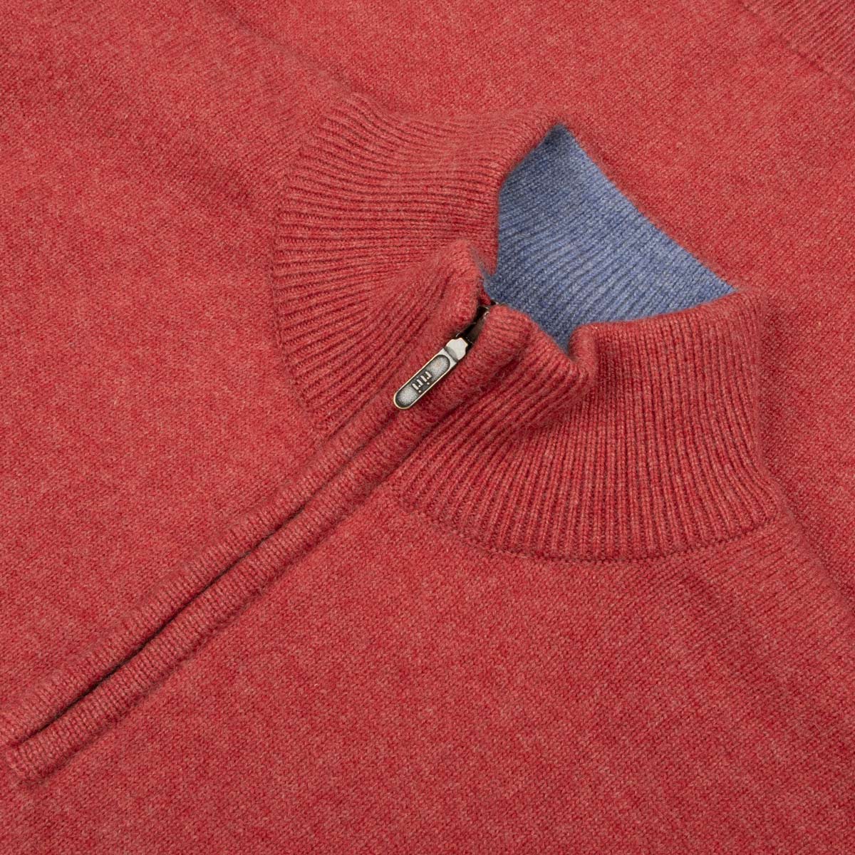 Robert Old - The Bowmore 1/4 Zip Neck Cashmere Sweater - Poppy / Lapis CASHMERE Robert Old
