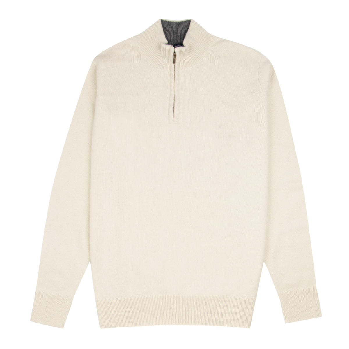 Robert Old - The Bowmore 1/4 Zip Neck Cashmere Sweater - White Undyed / Smog CASHMERE Robert Old
