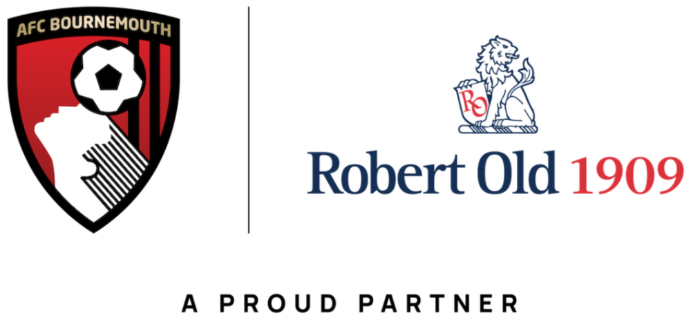 Logos of AFC Bournemouth and Robert Old 1909 on a white background