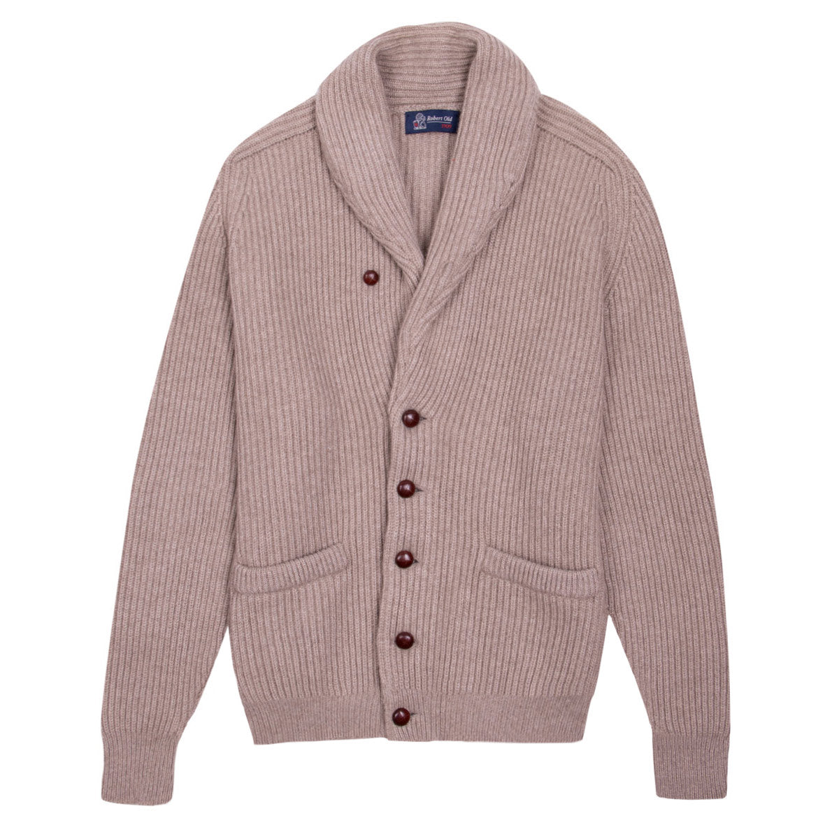 Robert Old - Dark Natural Colonial 8ply Cashmere Shawl Cardigan CASHMERE Robert Old