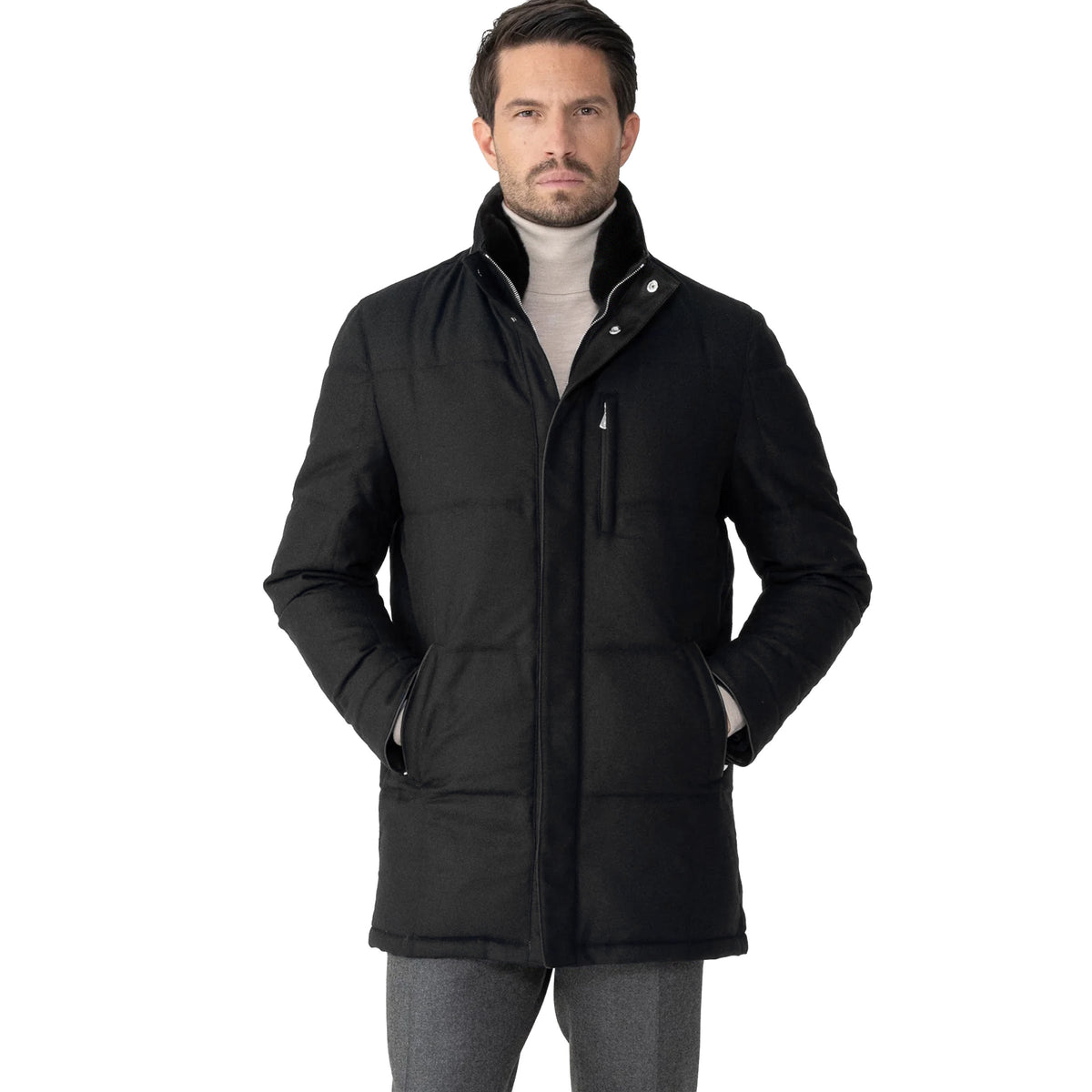 Black Italian Rain System Cashmere and Wool Padded Coat BLOUSONS Mandelli
