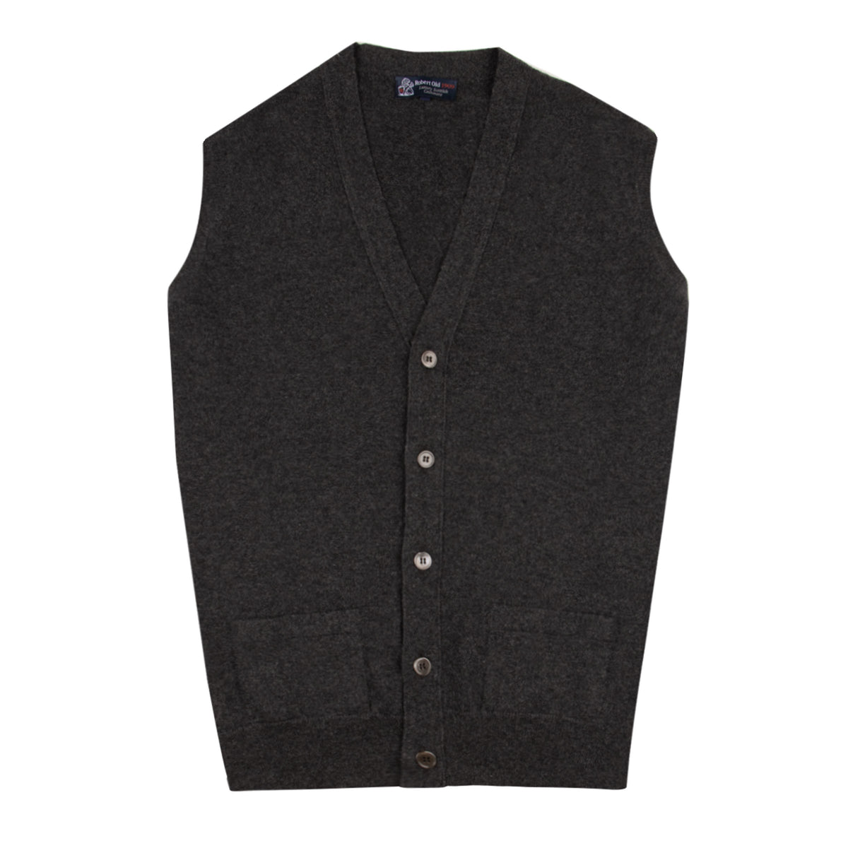 Charcoal Beaulieu Cashmere Sleeveless Cardigan CASHMERE Robert Old