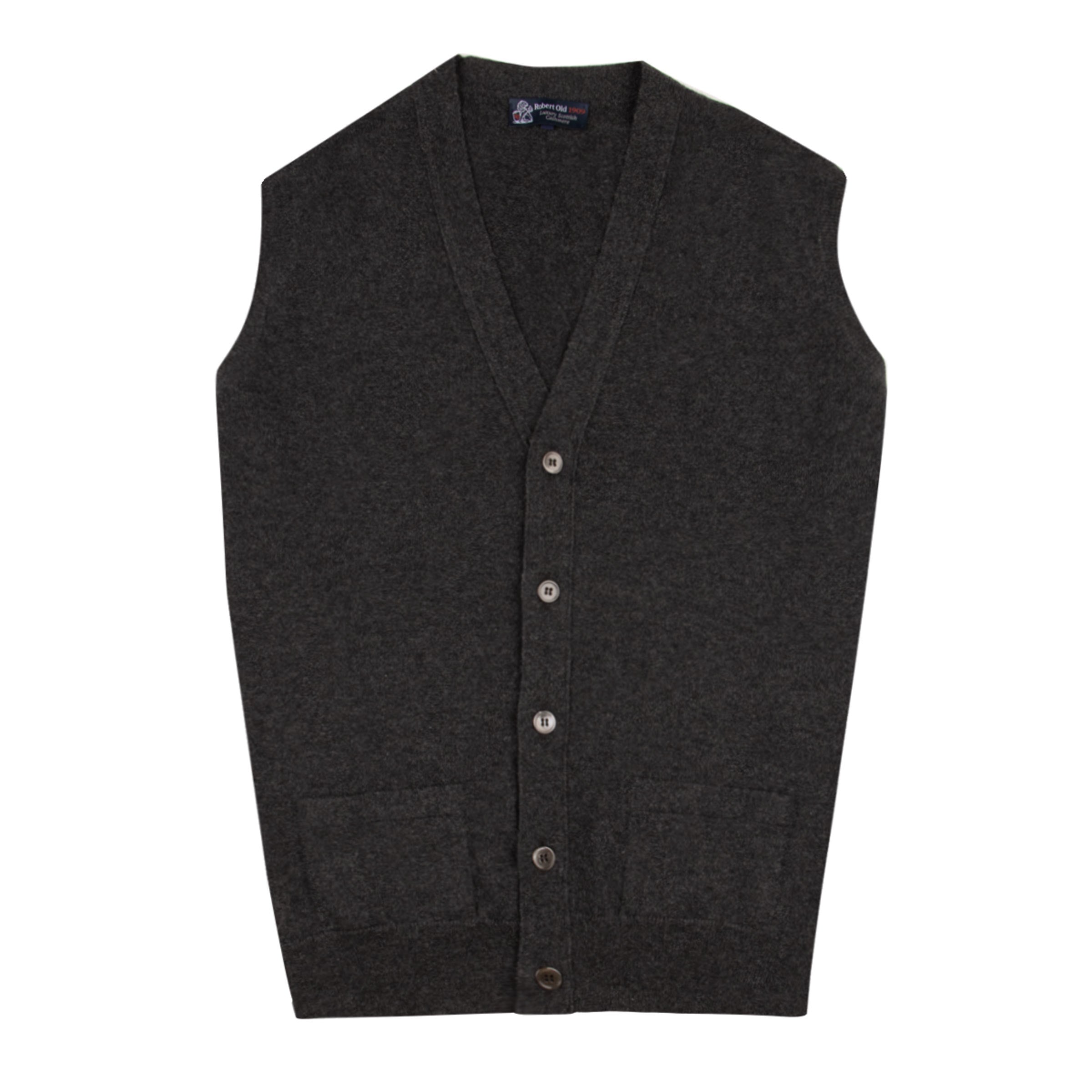 Robert Old - Charcoal Beaulieu Cashmere Sleeveless Cardigan CASHMERE Robert Old