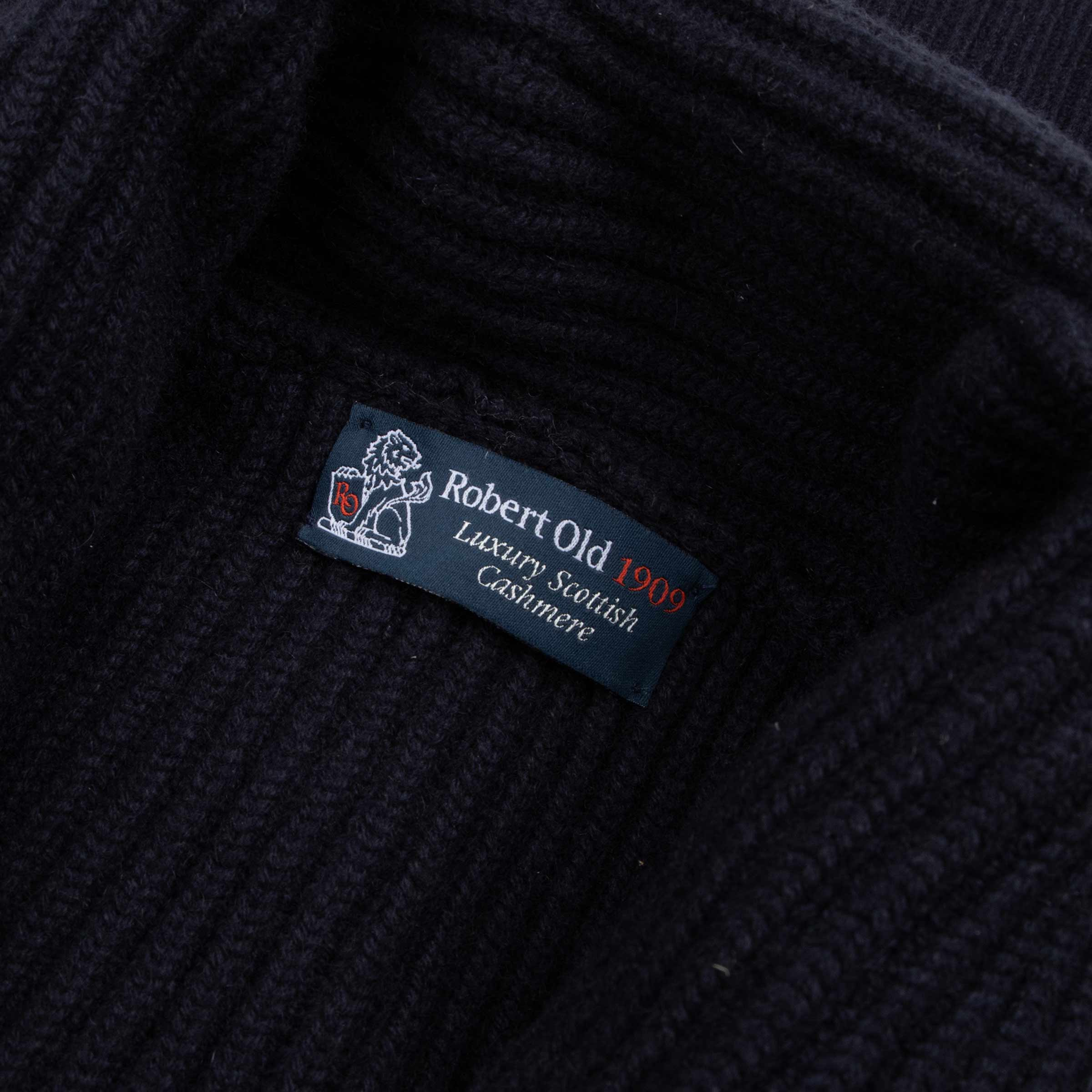 Robert Old - Dark Navy Colonial 8ply Cashmere Shawl Cardigan CASHMERE Robert Old