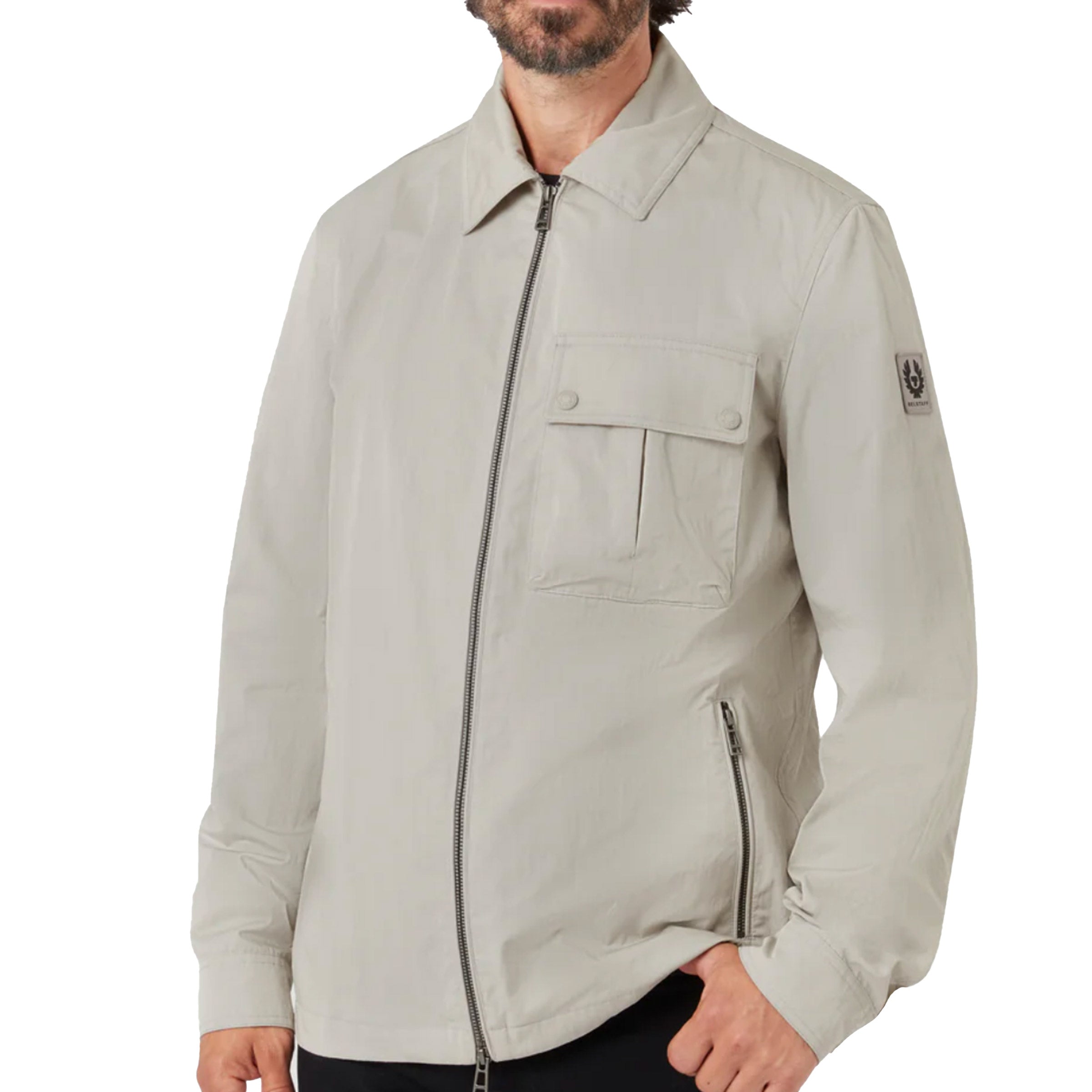 Belstaff - Cement Grey Drome Cotton Gabardine Overshirt BLOUSONS Belstaff