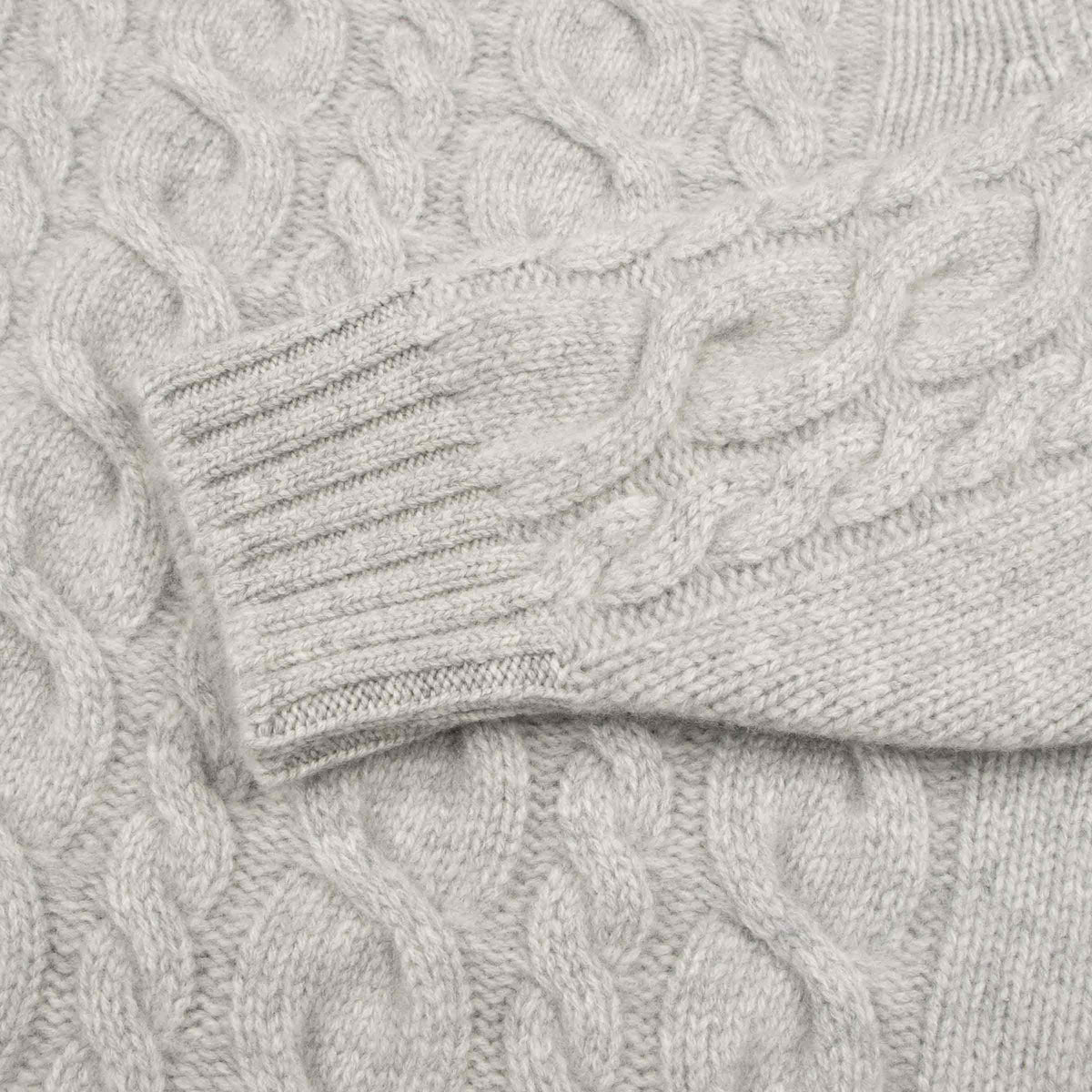 Brume Grey Dalmore 8ply Cashmere Cable Crew Neck CASHMERE Robert Old
