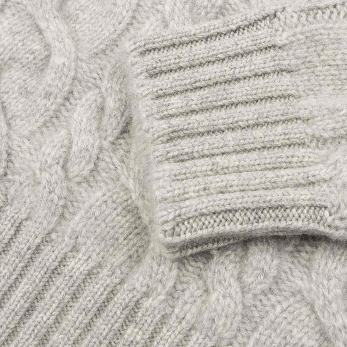 Brume Grey Dalmore 8ply Cashmere Cable Crew Neck CASHMERE Robert Old