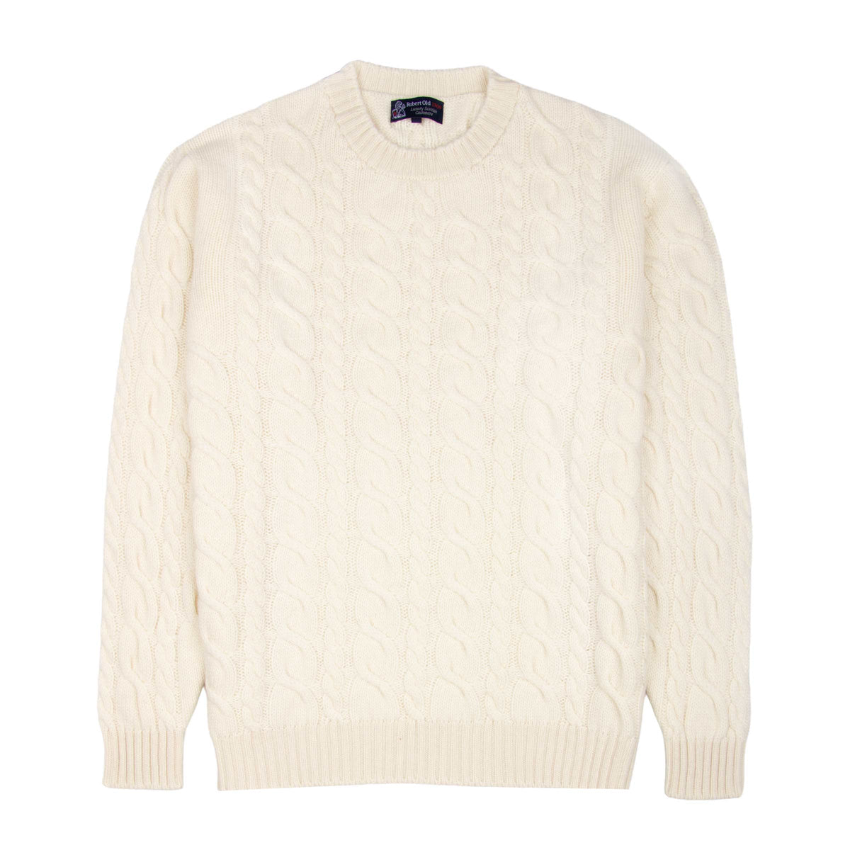 White Undyed Dalmore 8ply Cashmere Cable Crew Neck
