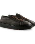 Santoni - Dark Brown Tumbled Leather Fur-lined Sneaker SHOES Santoni