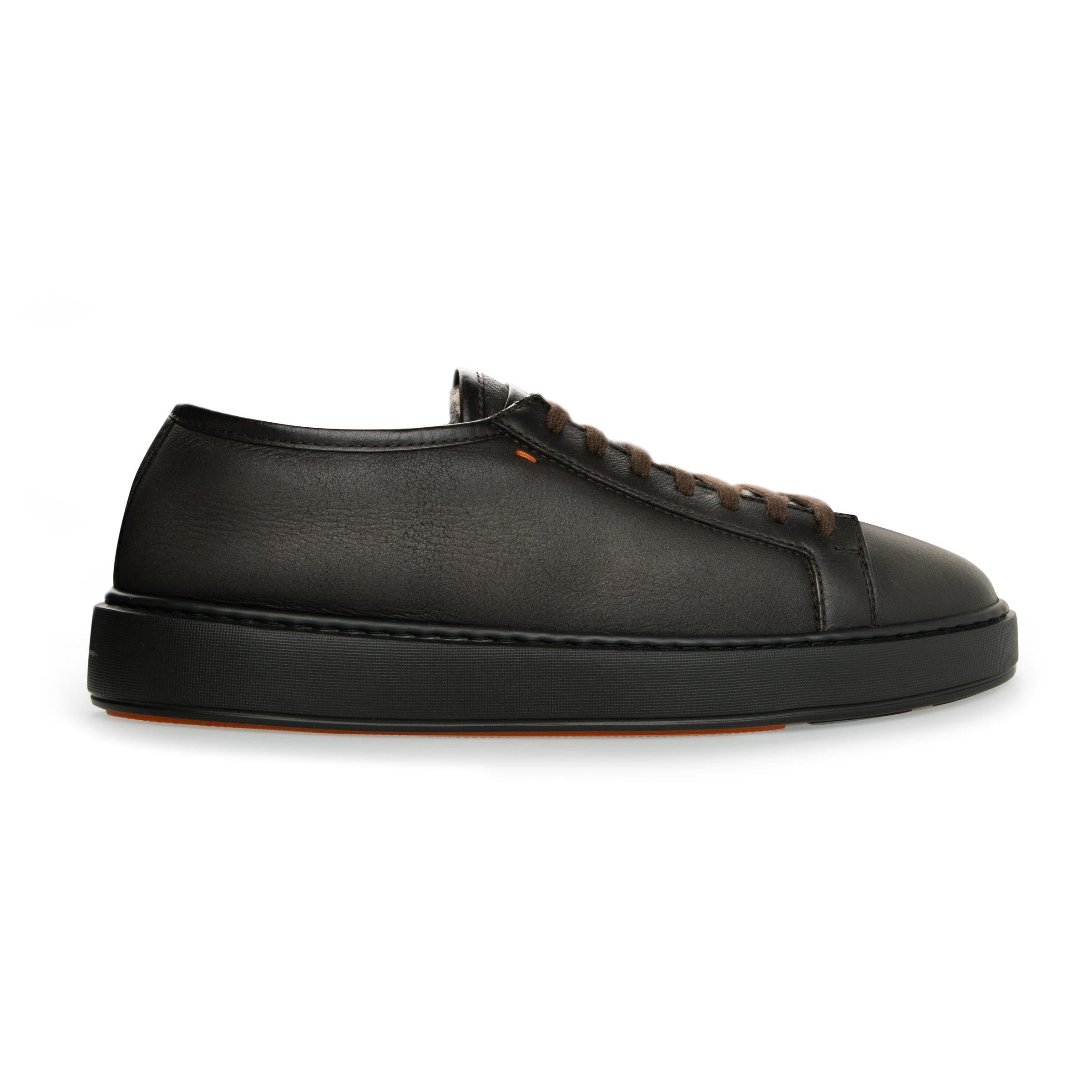 Santoni - Dark Brown Tumbled Leather Fur-lined Sneaker SHOES Santoni