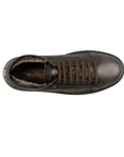 Santoni - Dark Brown Tumbled Leather Fur-lined Sneaker SHOES Santoni