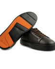 Santoni - Dark Brown Tumbled Leather Fur-lined Sneaker SHOES Santoni