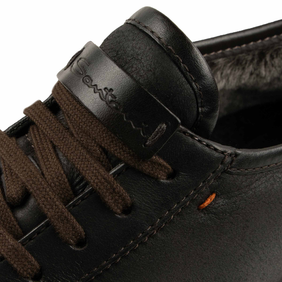 Santoni - Dark Brown Tumbled Leather Fur-lined Sneaker SHOES Santoni