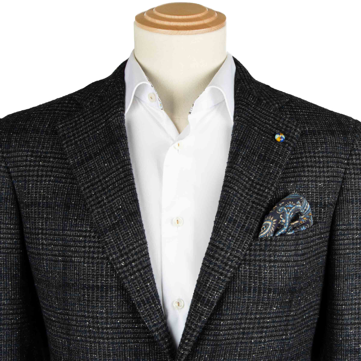 Belvest - Navy & Charcoal Check 'Natural Soft' Wool, Silk & Cashmere Jacket JACKETS Belvest
