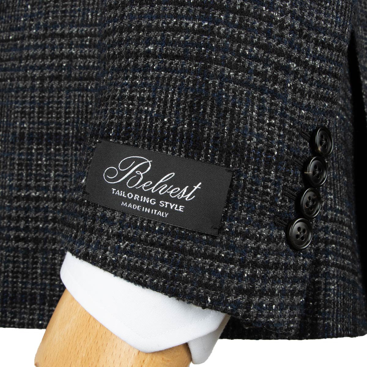 Belvest - Navy &amp; Charcoal Check &#39;Natural Soft&#39; Wool, Silk &amp; Cashmere Jacket JACKETS Belvest