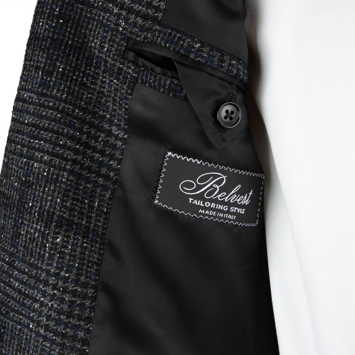 Belvest - Navy &amp; Charcoal Check &#39;Natural Soft&#39; Wool, Silk &amp; Cashmere Jacket JACKETS Belvest