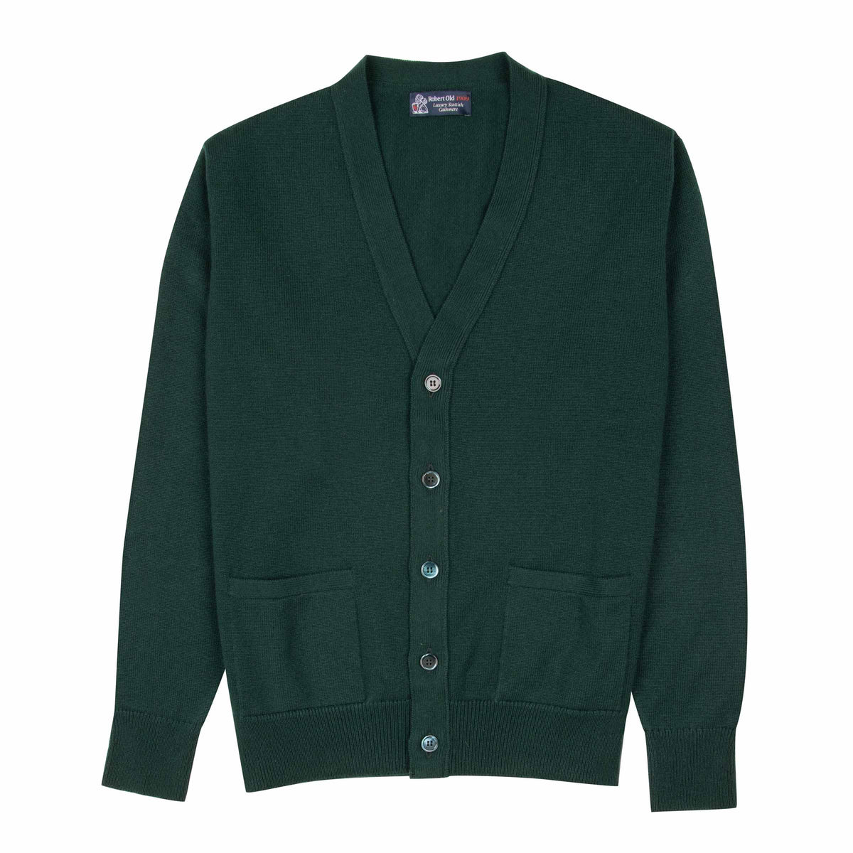 Bottle Green Mallaig 4ply Cashmere Cardigan CASHMERE Robert Old